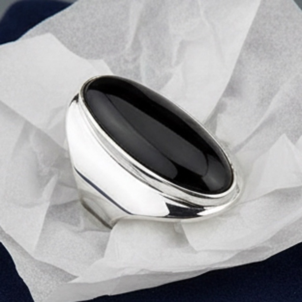Womens Black Onyx Sterling Silver .925 Large Oval Cocktail‎ Ring